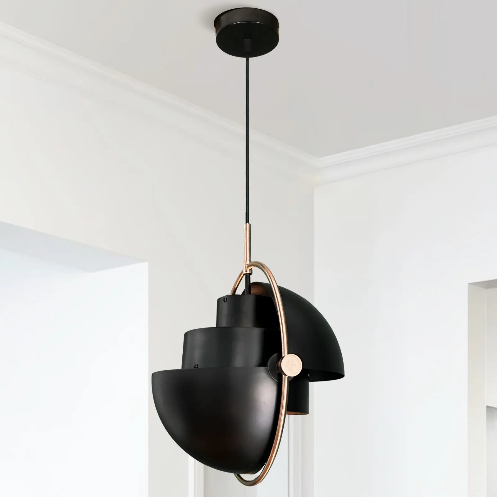 Modern Black Iron Adjustable Pendant Light - E26 Base, 3-Color Changing LED Ceiling Lamp for Kitchen Island, Dining Room