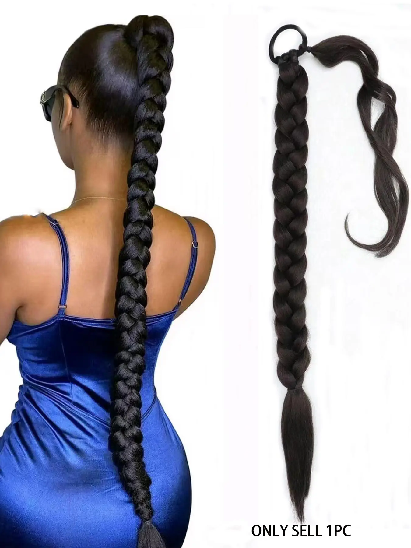 Women's Long Braided Ponytail Extension, Synthetic Hair Extensions, Straight Wrap-Around Design, Natural Soft Synthetic Hair, Perfect for Halloween & Christmas Gifts, Synthetic Fiber Braids