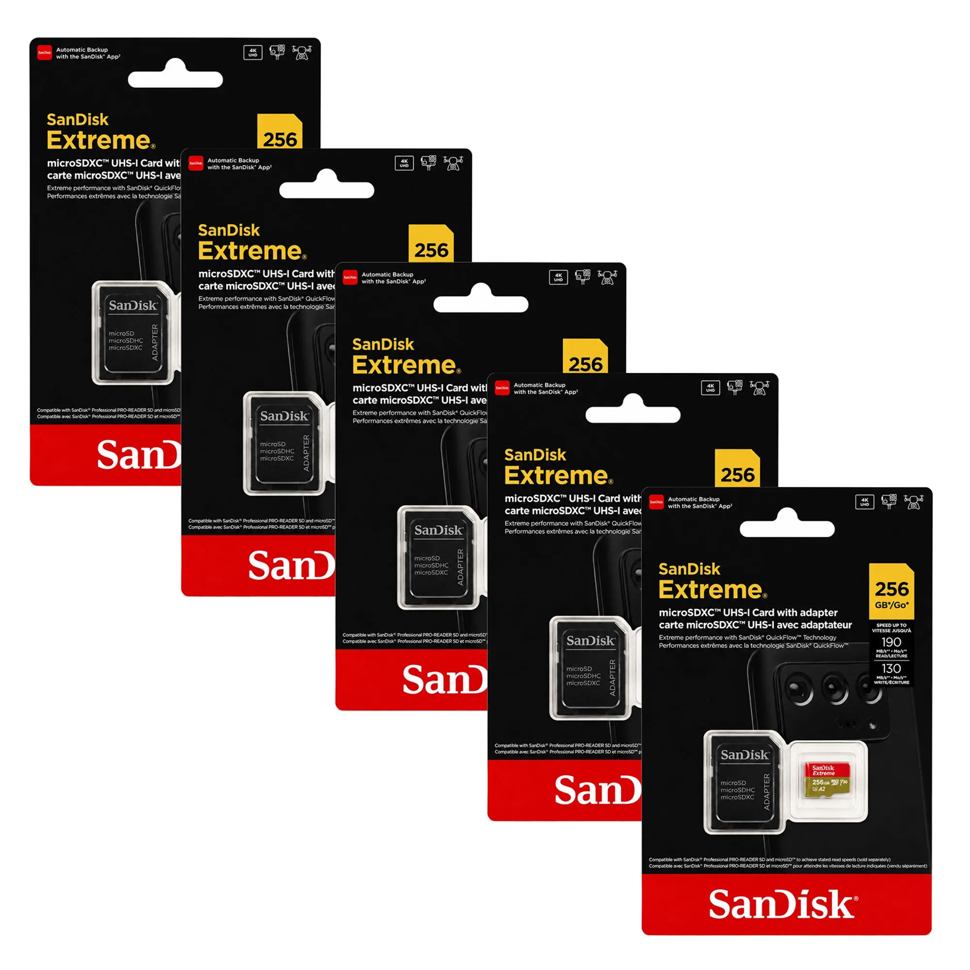 SanDisk Extreme microSDXC UHS-I 256GB Memory Card with Adapter 5-Pack