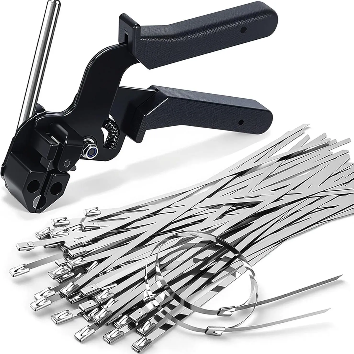 Snapfixmate Metal Zip Ties with Stainless Steel Cable Tie Gun, Special Tool For Fastening and Cutting Steel Zip Ties, 100pcs 11.8in Uv Resistant Chain Link Fence Parts For Fence Exhaust Pipe Outdoor, Summer vibes