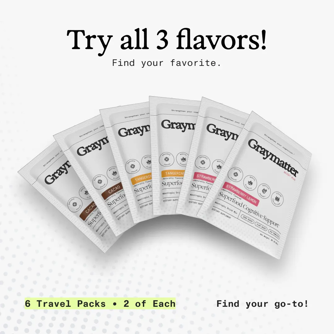 Graymatter Flavor Variety Pack | Plant-Based Nootropic Drink Mix for Calm, Focused Energy