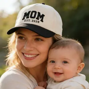 His & Hers Parent Caps - "DAD EST. 2026" & "MOM EST. 2026" Baseball Hat Set, Beige/Black.Summer vibes