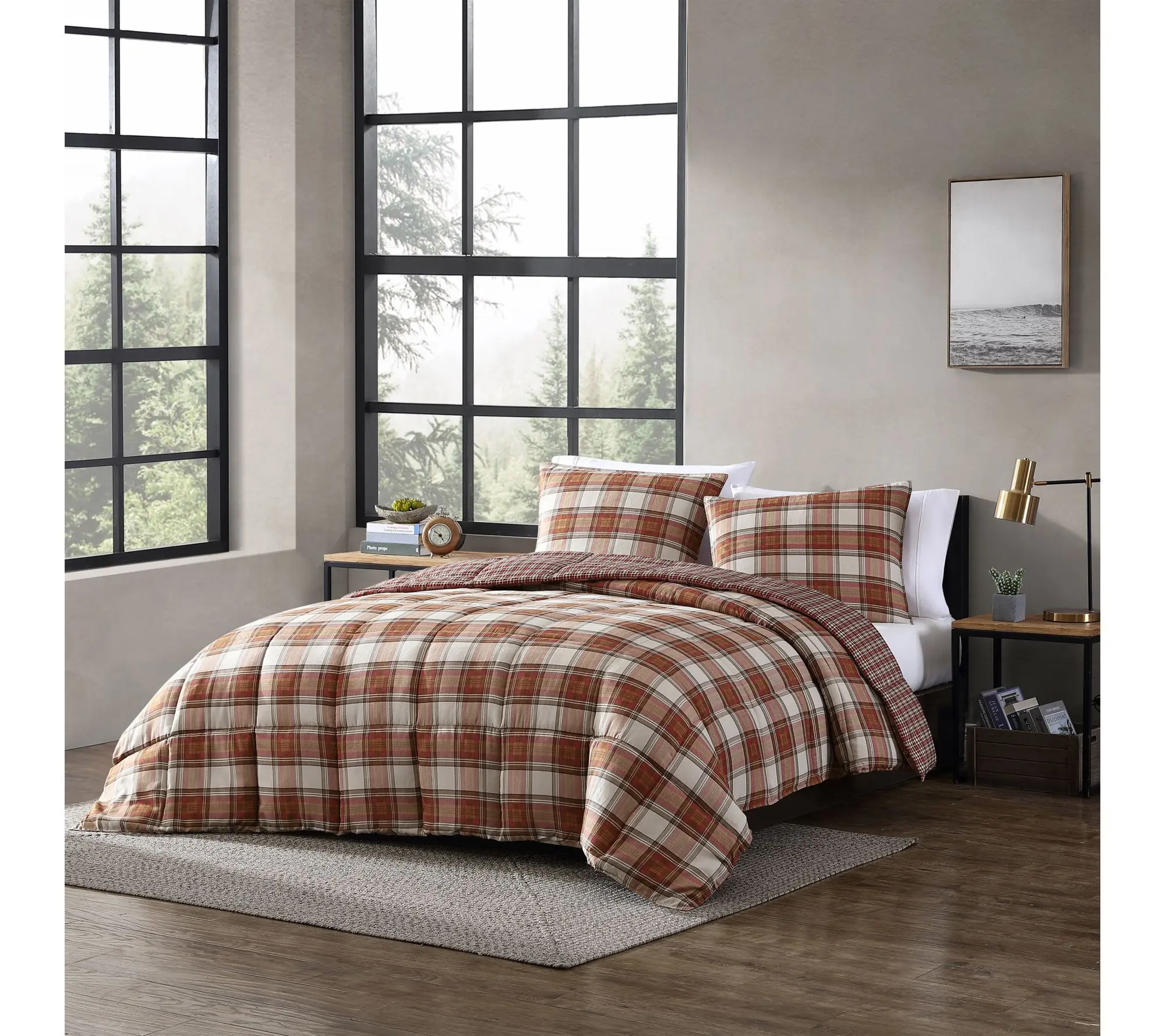 Eddie Bauer Edgewood Plaid Red Textured F/Q Comforter Set