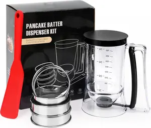 Pancake Batter Dispenser 4 Cups Complete Batter Dispenser Set With Muffin Rings Spatula Ideal Baking Tools for Pancakes Easy Use