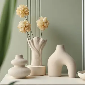 3-Piece Modern Ceramic Vase Set, Fresh Style, Artistic Vibe, Unique Design, Decorative Display for Living Rooms, Foyers, Libraries, Water-Holdable
