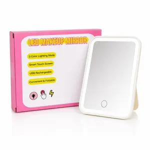 LED Makeup Mirror with 3 Color Lighting Modes Rechargeable Touch Screen Vanity Mirror USB Rechargeable Travel Friendly