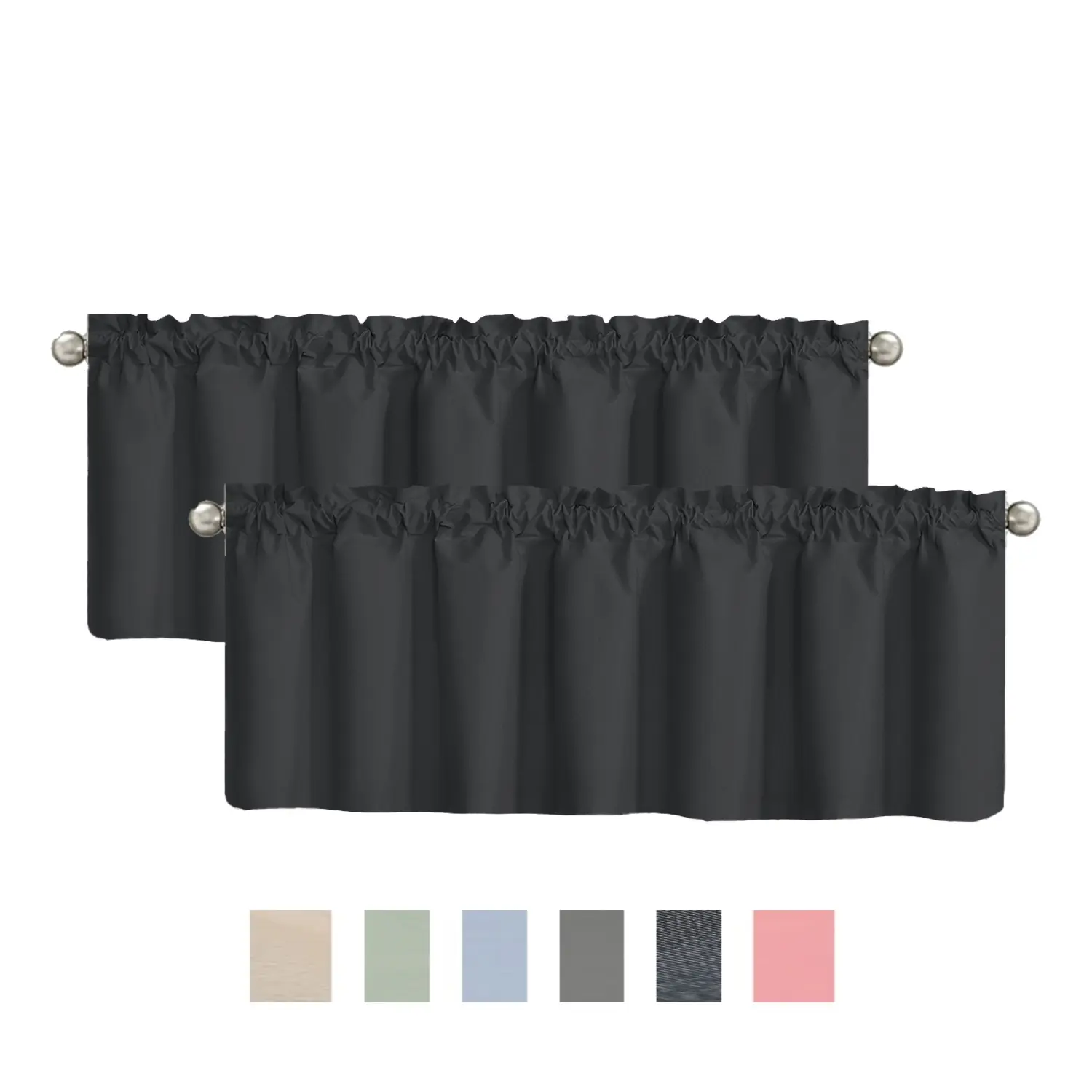 2 Pieces Full Blackout 39X20 inch Kitchen Bedroom Blackout Short Curtain, Home Decor Curtains, with Metal Rings, Ultra Soft Solid Color Insulation Perforated Design, Perfectly Controls Natural Light valance