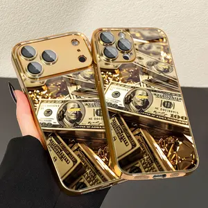 1PC Gold-plated High-Definition Glass Phone Case with Shimmering Hundred-Dollar Bill Design for iPhone 17/17Pro/17ProMax/17Air/16/16Pro/16ProMax/16Plus/16e/15/15Pro/15ProMax/14/14Pro/13/13Pro/12/12Pro/12ProMax/11/11Pro