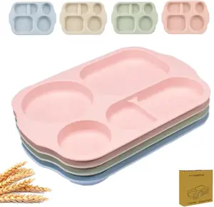 Large 12 Inch Divided Plates for Kids Adults, Wheat Straw Portion Control Plate, Reusable Plastic Compartment Plates,Unbreakable Dinner Plates Dessert Plates, BPA Free