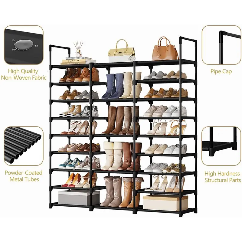 9 Tiers Large Shoe Rack Storage Organizer for Closet 50-55 Pairs Shoe Tower Unit Shelf Stackable Shoe Rack with Metal Pipes Plastic Connectors Deals For You Days