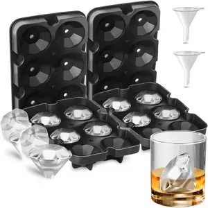 Ice Cube Molds-Large Diamond Shaped Clear Ice Cubes Mold Silicone Tray Maker Big Size 2 inch Diamond Shape with Lid BPA Free for Beverages and Freezer Use (2 Pack 6 Holes)
