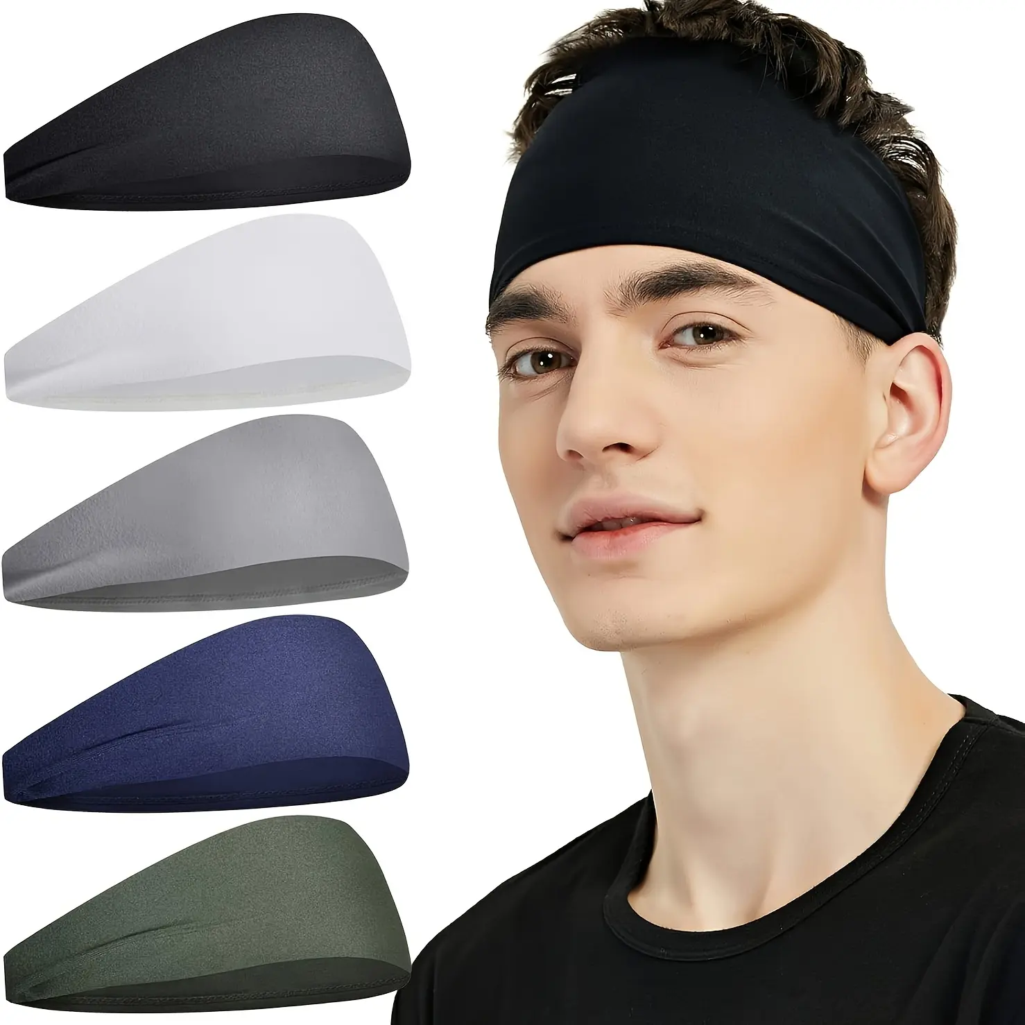 1pc Men'S & Women'S Moisture-Wicking Sports Headband - Breathable Nylon, Non-Slip Design for Running, Cycling, Football, Yoga - Multi-Color Options (Black, White, Gray, Navy Blue, Olive Green) - Ideal for Sports & Casual Wear, Sports Headband, Sleek Headb