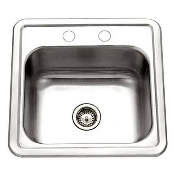 Traditional Hospitality Series Top Mount Stainless Steel Single Basin Bar & Prep Sink - 2 Faucet Mounting Holes, Highlighted Rim, Less Clatter Sound Absorbing Pad, Satin Finish, Limited Lifetime Warranty for Recreational Vehicles, 15" L X 15" W X 6" D