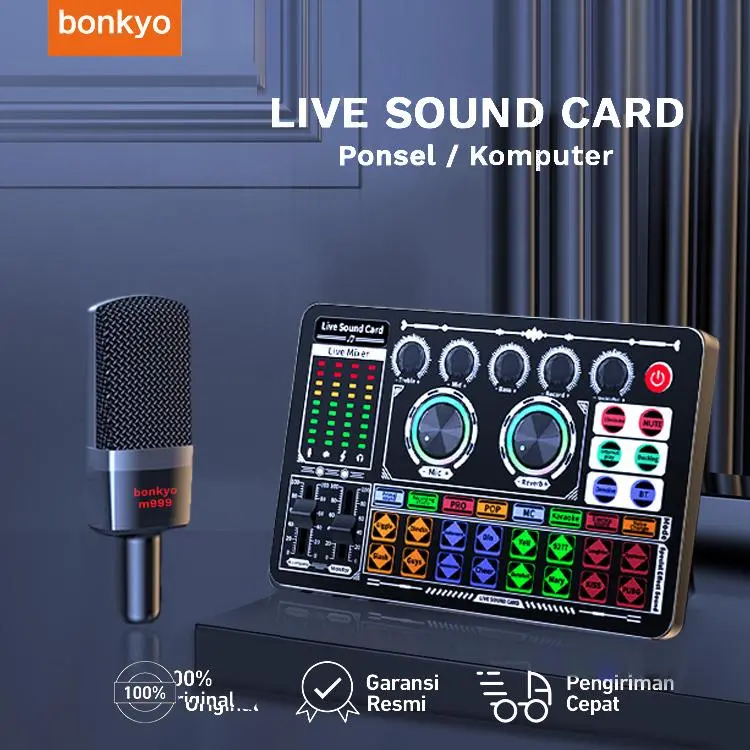 Bonkyo All-in-One Podcast Bundle: USB Audio Interface with Live Sound Card, 3.5mm Microphone & Mixer - Professional Podcast Equipment for Live Streaming, Gaming, YouTube, TikTok, Karaoke on PC, Mac, Smartphone, Android (Studio Quality Sound)