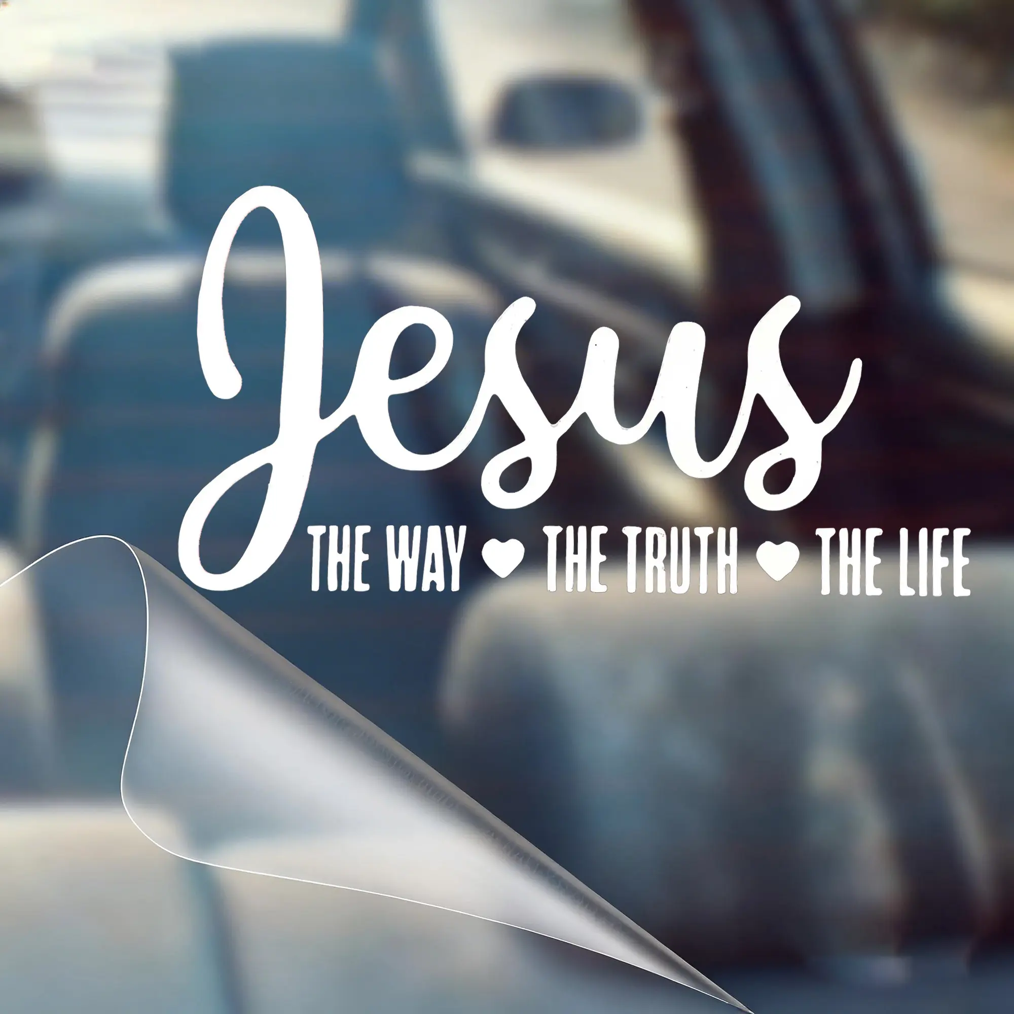 2pcs Jesus The Way The Truth The Life Christian Car Vinyl Decal, Bumper Sticker for Wall Window Vehicle, Cute & Girly Car Accessories, Car Decor, Car Decoration, Fun Car Stuff, Truck Stuff, Weather Resistant Christian Car Decal,SummerVibes