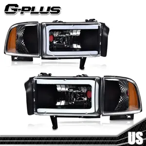 Fit For 94-02 Dodge Ram 1500 2500 3500 Amber Corner Black LED DRL Headlights G-PLUS