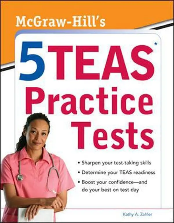 Used McGraw-Hill's 5 TEAS Practice Tests Paperback by Kathy A. Zahler - English, for nursing school, includes 5 full-length sample assessments, answer keys with explanations, free customizable test planner app to boost your confidence