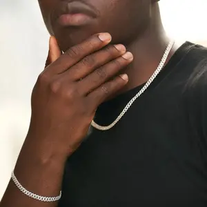 GLD Micro Diamond Prong Chain + Bracelet Bundle Set in Yellow Gold - 6mm, 20" Chain + 8" Bracelet