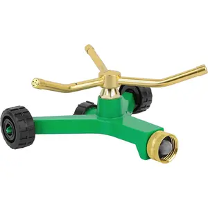 RESTMO 3-Arm Metal Sprinkler with Wheel Base, 360 Degree Automatic Rotary Lawn Sprinkler System for Garden Plant, Flower Bed and Yard Watering and Large Yard Area Watering Durable Portable