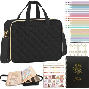 Bible Cover Case for Women, Large Quilted Bible Bag with Shoulder Strap and Handle, Bible Study Supplies Journaling Kit with Highlighters Pens No Bleed Tabs Notebook Cross Clips