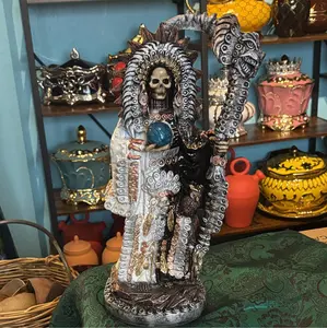 Santa Muerte Aztec style Bien y Mal statue 16 inch