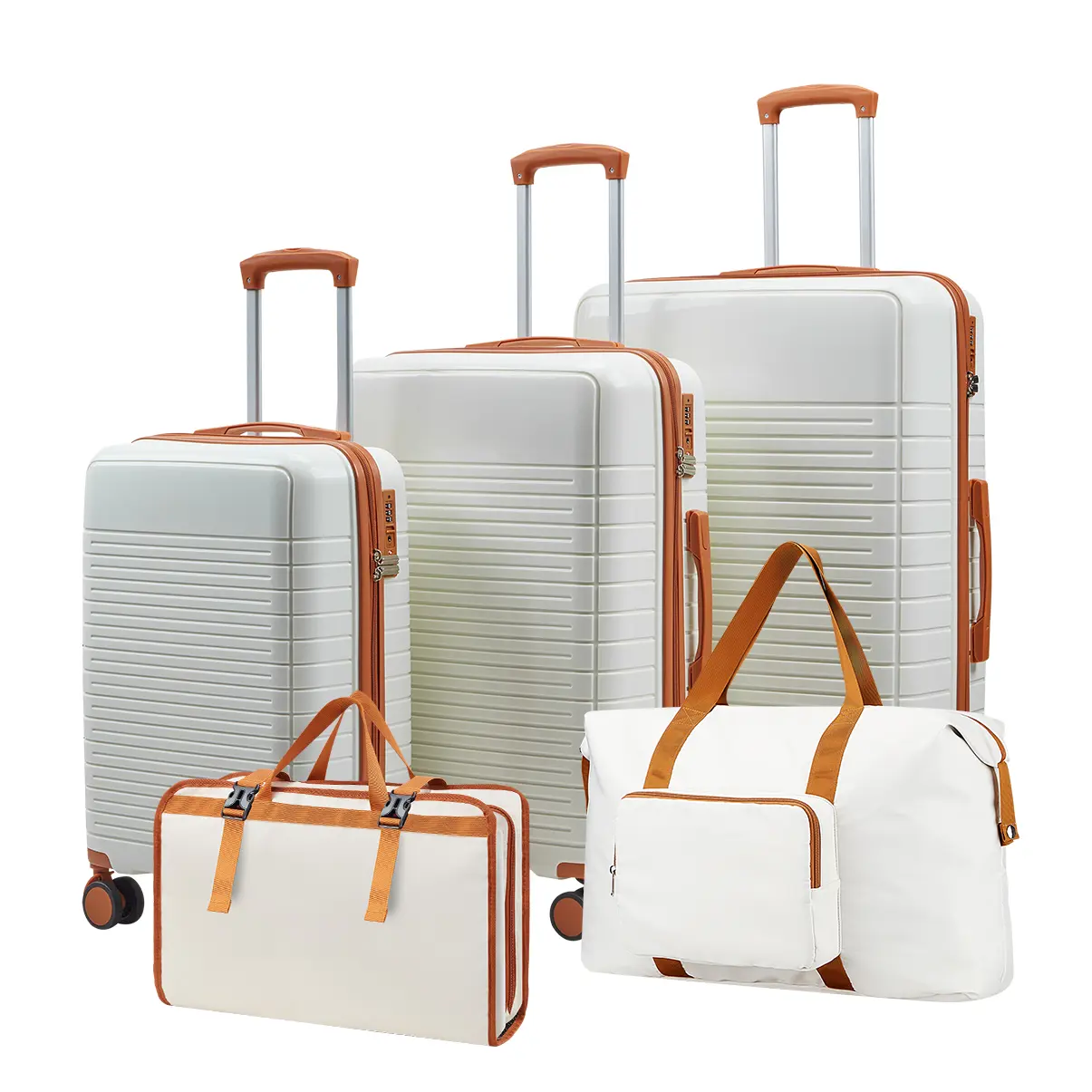 Hard Shell Travel Suitcases, 5-Piece PP Luggage Set with TSA Lock and Silent Spinner Wheels, Lightweight Durable Baggage for Travelers, Complete Family Trip Set