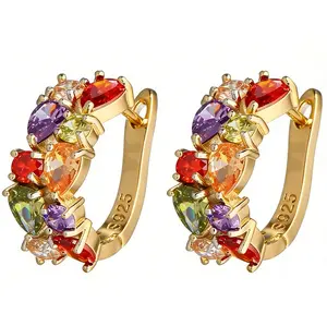 Hoop Earrings for Women, Multi Gemstones Sterling Silver Hoop Earrings with Amethyst Garnet Ruby Blue Sapphire Fashion Jewelry