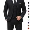 YND Men's 3-Piece Button Long Sleeve Classic Suit Set - Formal Menswear with Vest, Pants, Tie for Corporate Office, Wedding, Workwear (Beige, Black),sohochic