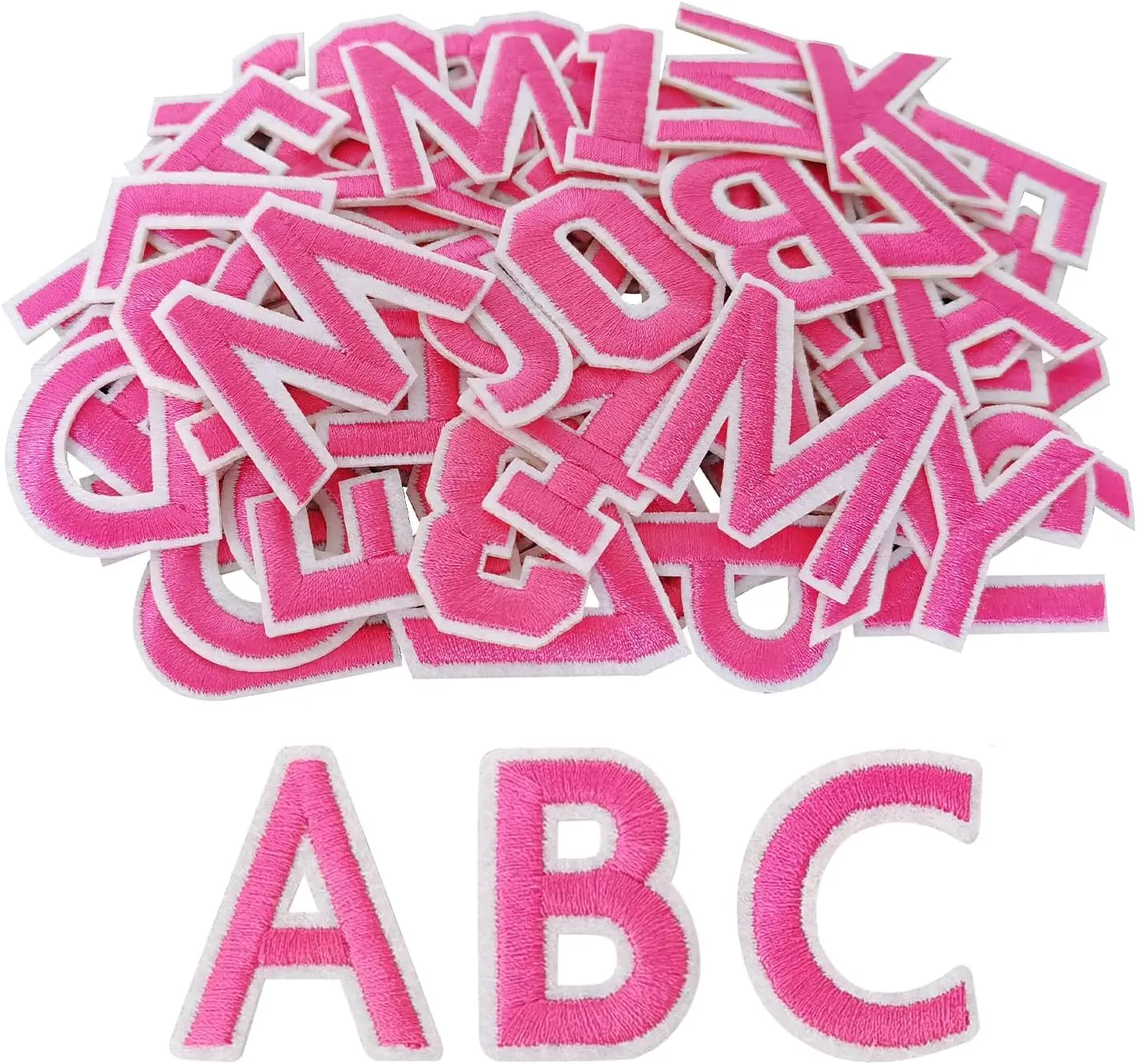 Iron On Patches - 1.57 Inch Width, 72-Piece 2*26 English Alphabet Patches A-Z Set & 0-9 Numbers, Heat Sealant Backing, for Casual Wear Decoration & Repair (Pink), 2.04 Inch Height