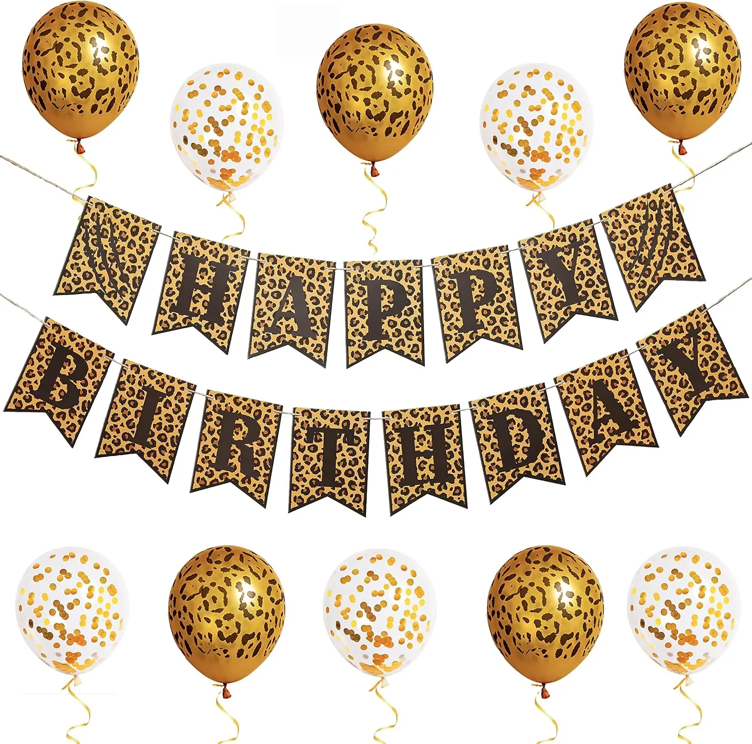 Pirese Cheetah Print Happy Birthday Banner - Cheetah Party Decorations, Leopard Themed Supplies, Safari Party Backdrop