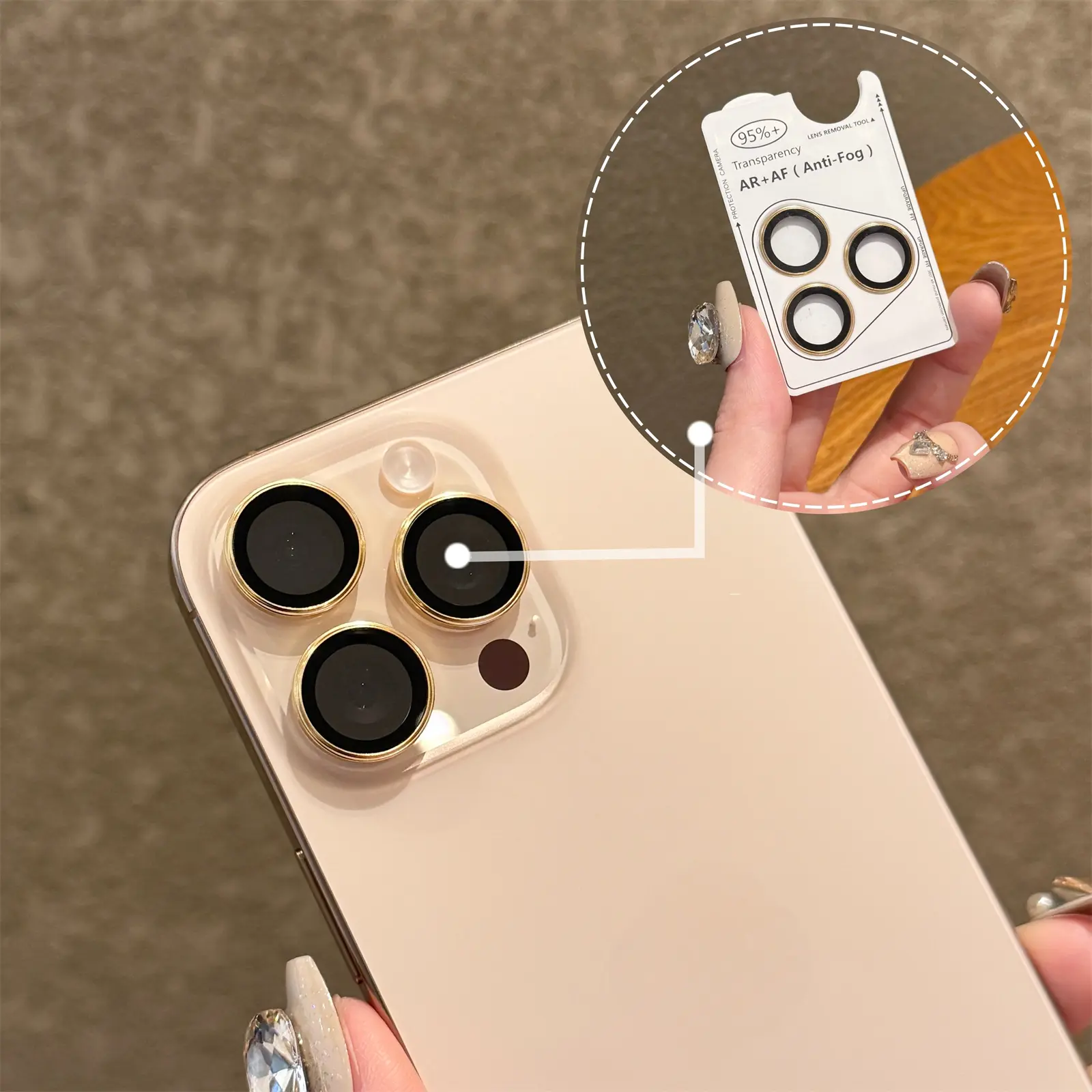 Aluminium Metal Printed Tempered Glass Mobile Lens Filter, High-Definition Smartphone Camera Accessory for iPhone 16 Pro Max, 15, 14 with Reapply Capability, Cell Phone Accessory