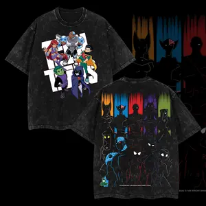 Teen Titans Superhero Comic Edition Double Printed Oversize Lightweight Acid Washed Tee Movie TV series Vintage Graphic Design Top Cotton Cartoon Movie Superheroes Streetwear T-Shirt Clothes Menswear Womenswear.