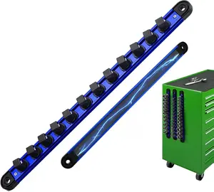 B BRAZIFY Heavy-Duty Magnetic Socket Organizer Rail 360° Rotating Clips Adjustable 1/2" Drive