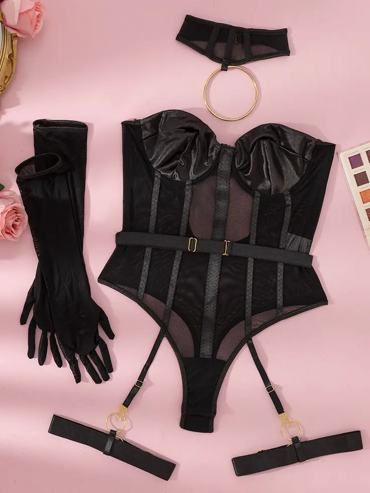 Ceryna Corset Style Bodysuit with Removable Choker and Adjustable Strap Details One Piece Design