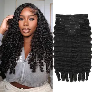 STERLY Burmese Curly 18 Clips In Hair Extensions Natural Color Brazilian 100% Real Human Hair 8 Pieces for Women PU Clip In Curly Wave Hair Extensions Human Hair Extension 8 Count with 18 Clips 120 g/ Set 240 g/2 Set