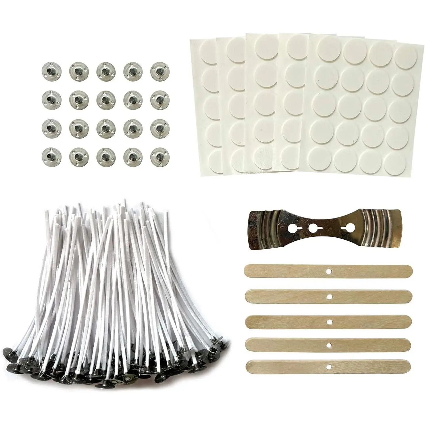 100 count Candle Wicks 4 Inch,100pcs Candle Wick Stickers,Candle Wick Centering Device,20 Pcs Metal Sustainer Tabs,5pcs Candle Wick Holder Materiales para Hacer Velas