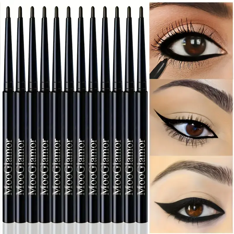 MOOGLAMOR 12-Pack Luxury Eyeliner Pencil Set - Gel, Portable Design, Waterproof, Smudge-Proof, Long-Lasting, Alcohol-Free, Beginner-Friendly, Daily Eye Makeup for Adults, Freckle Pen, Multi-Pack Cosmetic