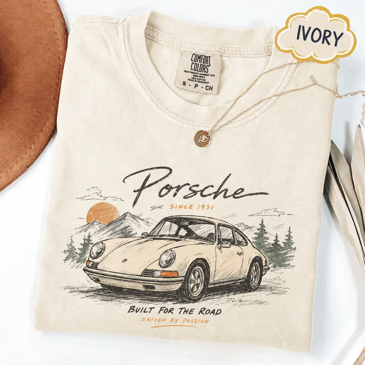 Porsche 911 Comfort Colors T Shirt, Built for the Road Classic Sports Car Graphic Tee, Vintage German Automotive Design, Retro Driver Car Enthusiast Gift for Men and Women