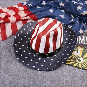 American Flag Cowboy Hat, Bright Red, White, Blue Western USA, Star Brim, Stripe