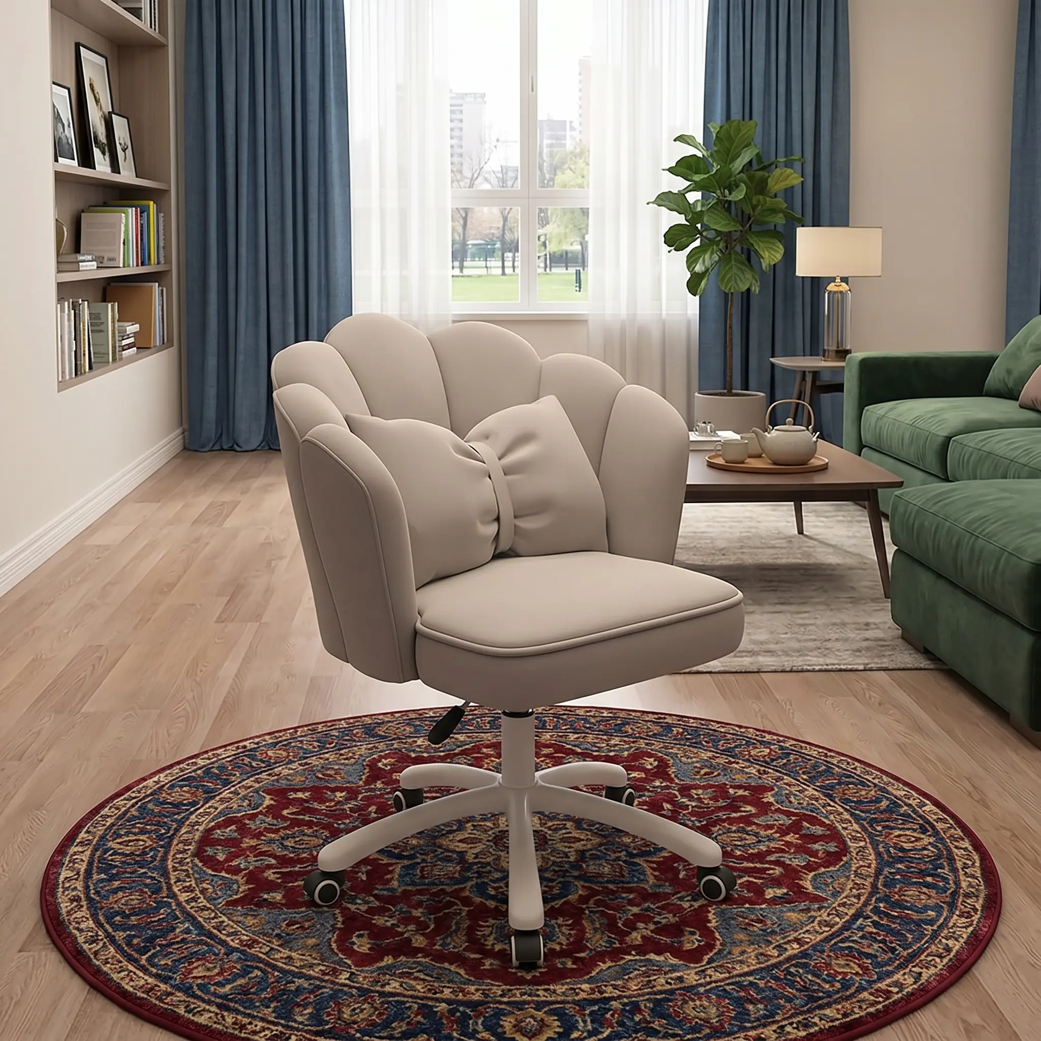 Cute Petal Modern Fabric Office Chair, Height-Adjustable Swivel Chair for Home Office Computer Desk and Makeup Vanity Use, Vanity Chair, Makeup Vanity Chair