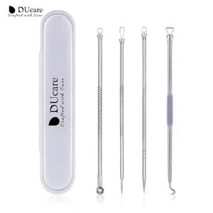 DUcare Blackhead Remover Tools Acne Blackhead Tools Blackhead Remover Set Blackhead Cleaning Instrument 4 Pcs Pimple Popper Tool Kit with Metal Case for Pimples, Blackheads, Zit Removing, Forehead