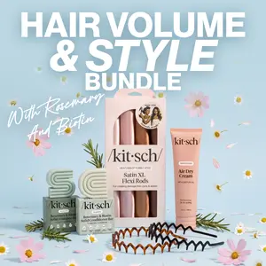 Hair Volume & Style Bundle - Kitsch - Air Dry Cream - No Frizz - Rosemary Biotin Shampoo Conditioner Bar - Rosewood Satin Jumbo Flexi Rods - Styling - Women's Gifting