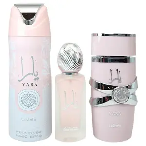 Lattafa 3pc Yara Arabian Fragrance Gift Set - Eau De Parfum (3.4 oz/100ml), Sweet Tangerine Orchid-Gourmand Accord Vanilla Luxurious Scent, 1.7 oz Hair Mist, 200ml Liquid Form Premium Fragrance