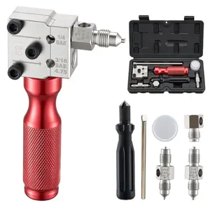 VEVOR Brake Line Flaring Tool Kit, 45 Single Double Flare Tool for 3/16, 1/4 Copper Tubing - with 2 Forming Dies, Deburring Tool Toolbox for Automotive Brake Hydraulic Line Repair