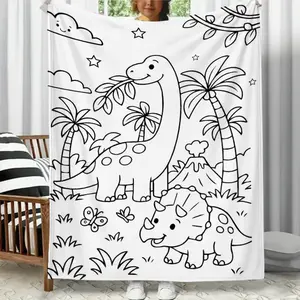 Dinosaur-themed Color-Fillable Flannel Blanket (No Markers Included) DIY Coloring Blanket A Perfect Gift for Children Fleece Throw with Custom-Dyed Fabric Soft Cozy Bedroom Decor Blankets Birthday Gifts Suitable for Friends, Family, and Partners