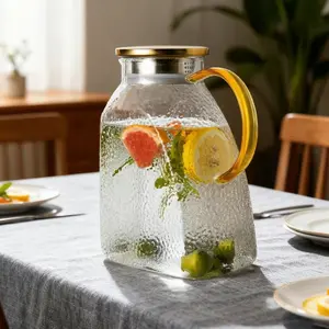 Borosilicate Glass Water Pitcher with Lid Spout & Anti-Scald Handle | Food Grade Lead Free Heat Resistant Iced Tea Pitcher | Refrigerator Safe for Hot & Cold Drinks Iced Tea Juice Coffee Milk | Dishwasher Safe Home Drinkware Glass Pitchers