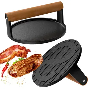 【SummerVibes】BESTFIRE Smashed Burger Press – 7" Round Heavy Duty Cast Iron Smash Tool with Wooden Handle, Perfect for Blackstone Griddle, Make Juicy & Crispy Smash Burgers for BBQs, Cookouts & Flat Top Grills
