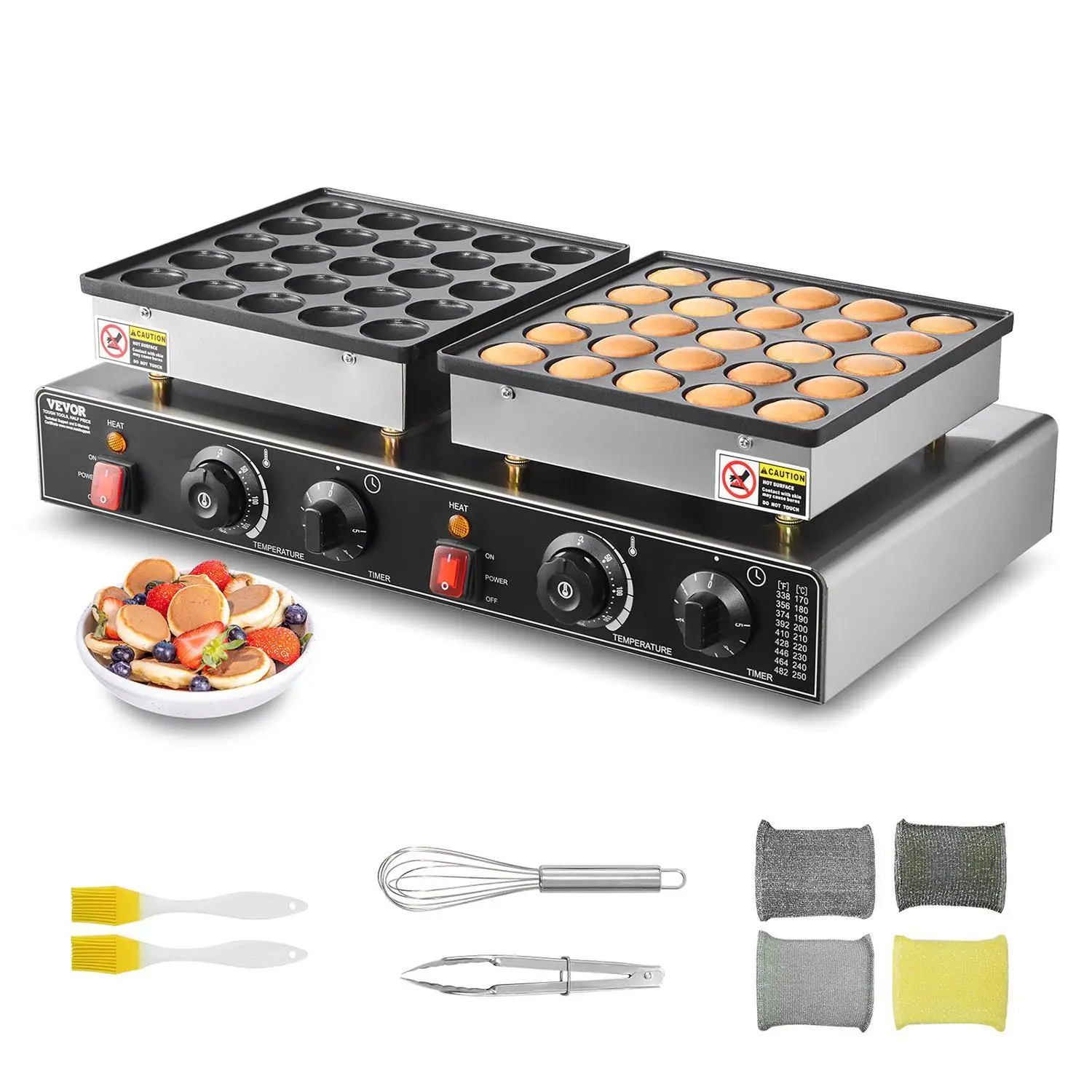 【Backtoschool】VEVOR 50PCS Mini Dutch Pancake Maker,  , Non-stick Stainless Steel Dorayaki Baker, 1800W Commercial Electric Poffertjes Grill Pan, Dual Temp & Time Control, for Kitchen Restaurant Breakfast Dessert