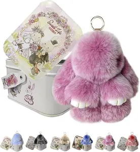 Easter Keychain With Tin Box, Bunny Lucky Keychains, Handmade Soft Bunny Keychain