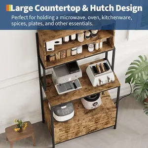 Gaomon 6-Tier Industrial Metal Frame Kitchen Bakers Rack with Power Outlet - 67in Freestanding Storage Organizer, Engineered Wood Cabinet, Shelves for Kitchen Organization, Rustic Farmhouse Home Decor (Rustic Brown, Easy Setup)